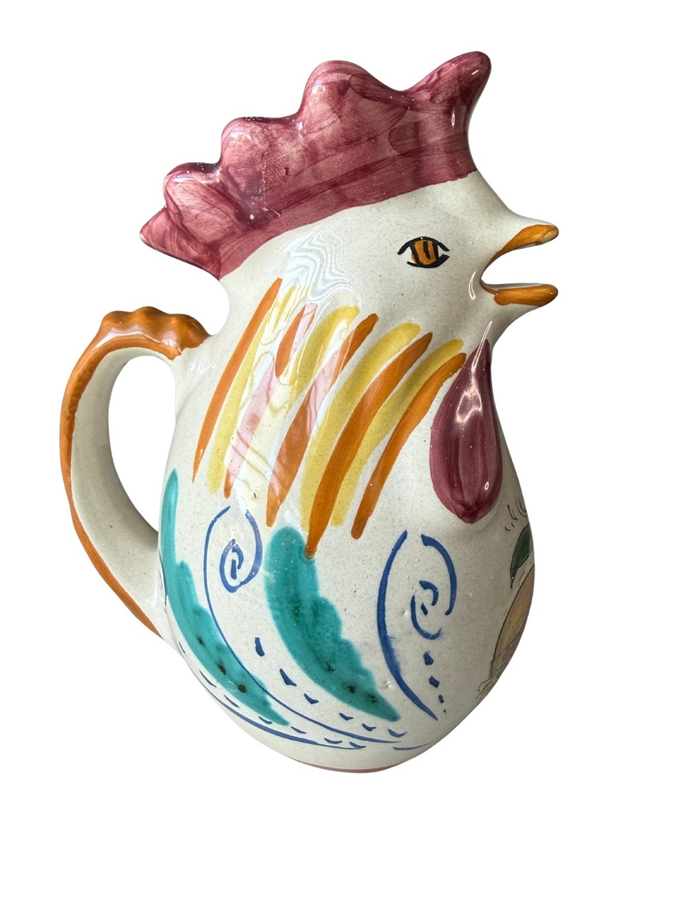 Vintage Italian Rooster Pitcher Hand Painted Caltagirone Sicily Pottery Signed